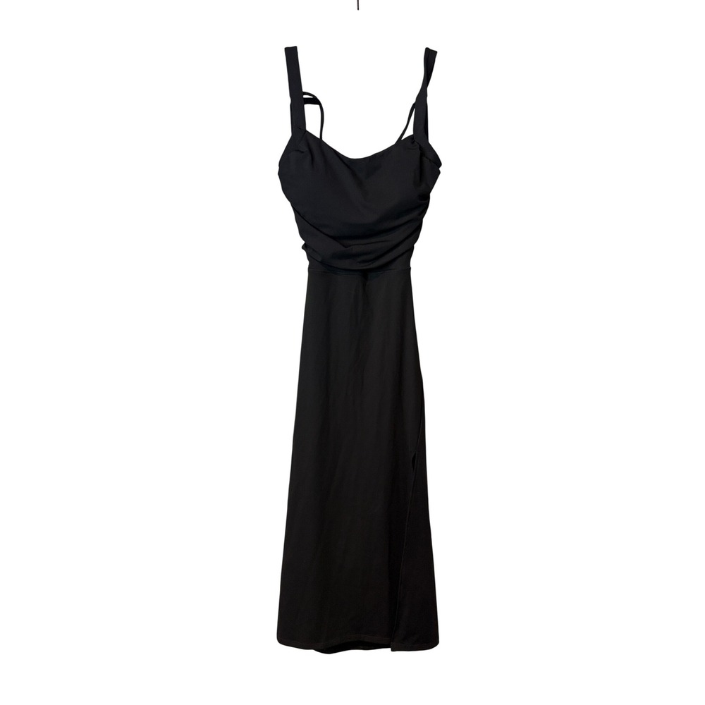 Halara Black Cowl Neck Lace Up Back Midi Dress Side Slit Small